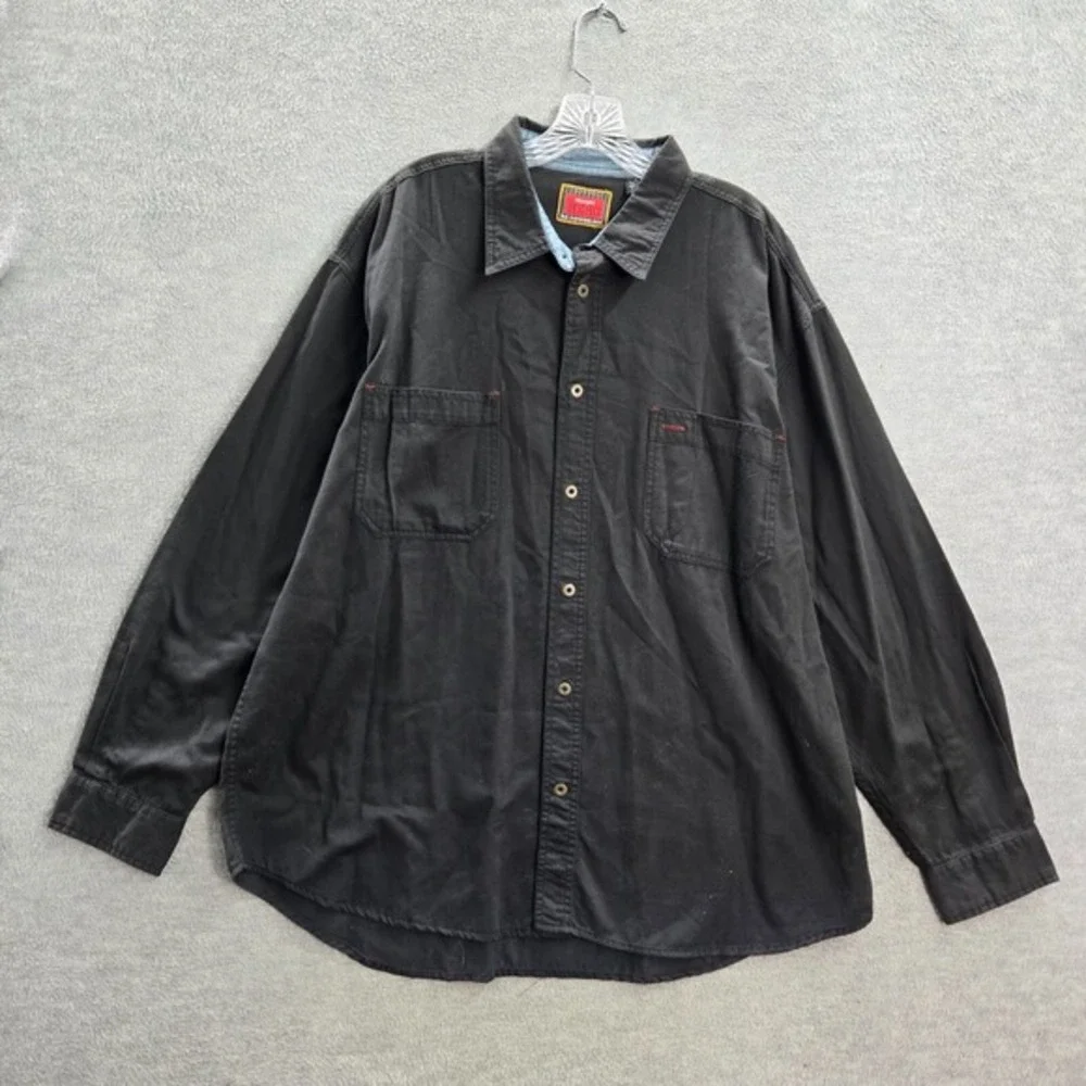 VINTAGE Wrangler Hero Men Button Up Shirt‎ XL Black Pockets Long Sleeve Collar